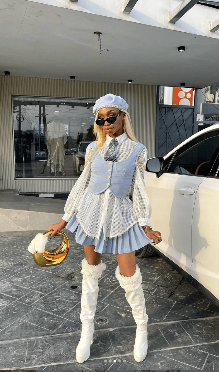 Denim Corset & Pleated Skirt Set