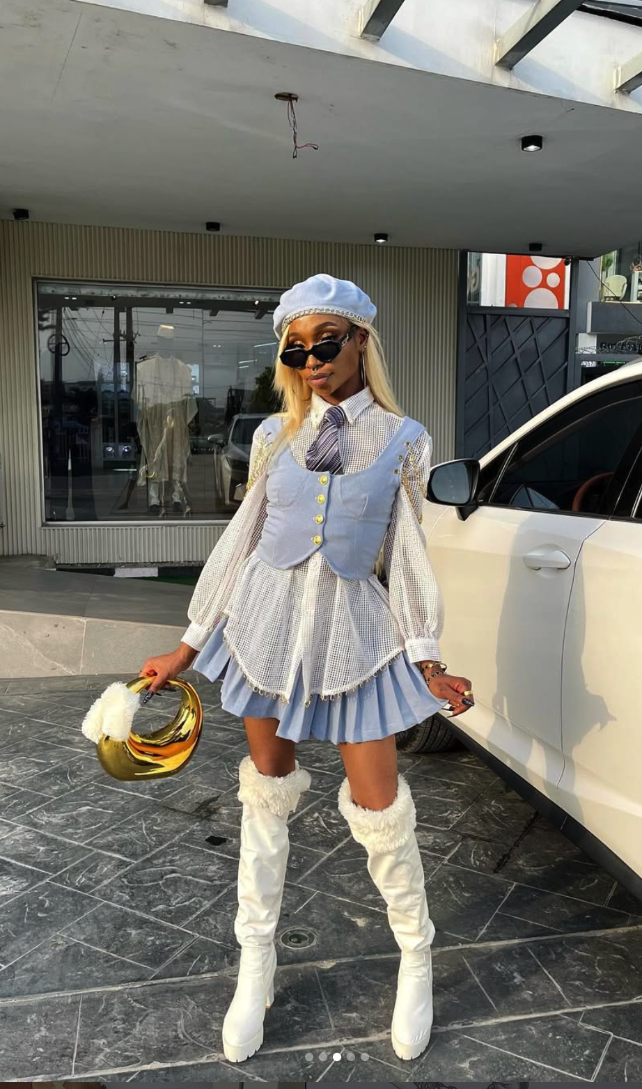 Denim Corset & Pleated Skirt Set